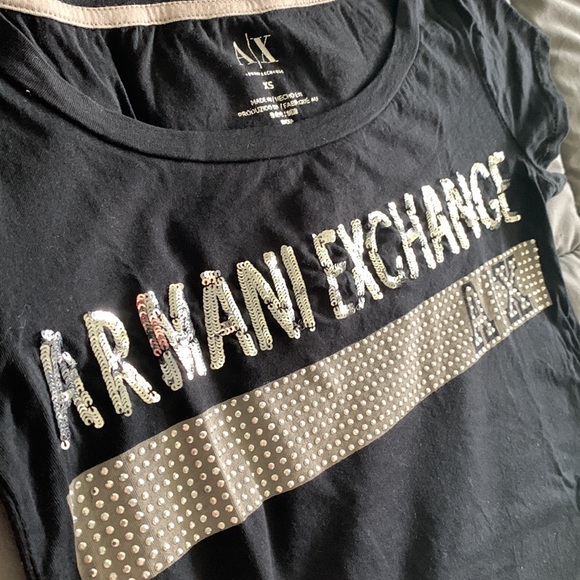 Armani Exchange: black logo sequin t-shirt - Picture 2 of 3